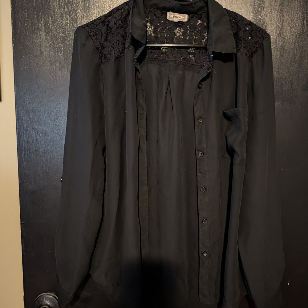 Black see-through button up shirt with lace back